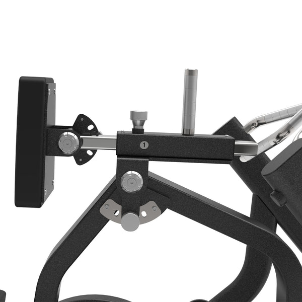 Close-up of the SMAI Commercial Plate Loaded Seated Row CMX-01 showing the adjustable chest rest and handle mechanism.