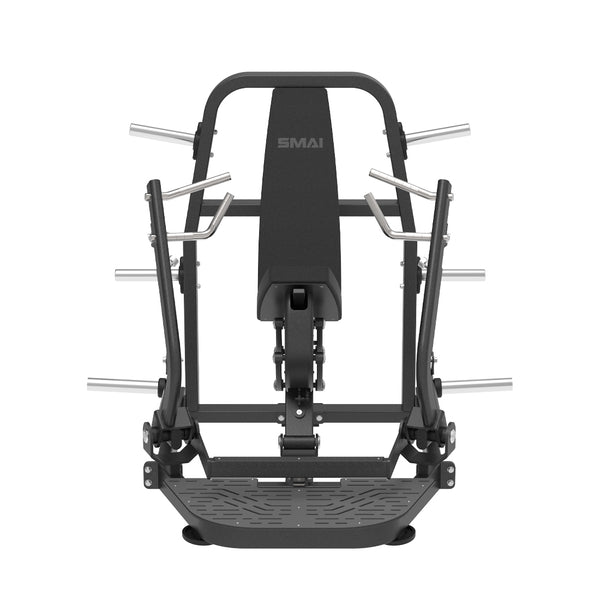 SMAI Commercial Plate Loaded Chest Press / Decline Press - CMX-06 featuring a vertical seat, multiple handle positions, and pegs for weight plates.