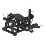 Black SMAI Commercial Plate Loaded Prone Leg Curl - CMX-08 with an adjustable leg pad and weight plate storage pegs.