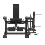 SMAI Commercial Plate Loaded Seated Leg Extension - CMX-09 in black, featuring a vertical backrest, adjustable leg pads, and multiple weight plate horns.
