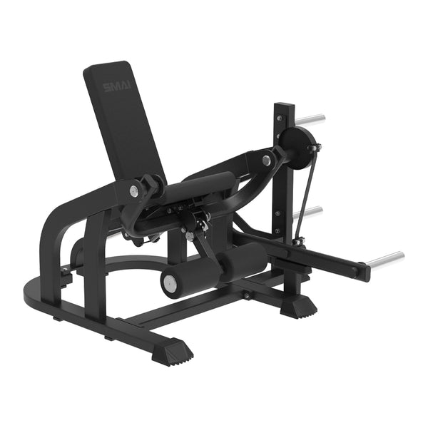 SMAI Commercial Plate Loaded Seated Leg Extension - CMX-09 with black upholstery and a heavy-duty metal frame.