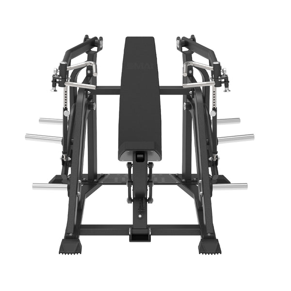 SMAI Commercial Plate Loaded Shoulder Press - CMX-10 featuring a central padded seat and dual pressing arms with weight plate horns on each side.