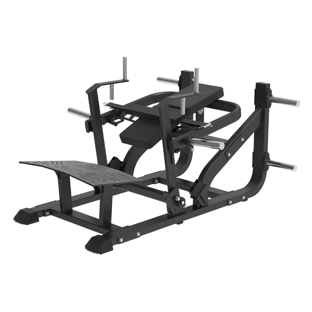 SMAI Commercial Plate Loaded Glute Bridge - CMX-16 featuring a foot plate, padded backrest, and weight plate storage pegs, designed as durable commercial gym equipment.