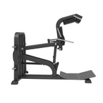 Black SMAI Commercial Plate Loaded V Squat - CMX-18 featuring an adjustable inclined frame, slanted footplate, shoulder pads, and weight plate horns.