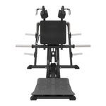 SMAI Commercial Plate Loaded V Squat - CMX-18 featuring shoulder pads, vertical handles, and an adjustable inclined frame with a slanted footplate.
