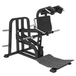 SMAI Commercial Plate Loaded V Squat - CMX-18, a black commercial V-squat machine featuring an adjustable inclined frame, shoulder pads, and a textured footplate.