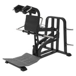 SMAI Commercial Plate Loaded V Squat - CMX-18 in black, featuring an adjustable inclined frame, shoulder pads, a textured footplate, and weight plate horns.