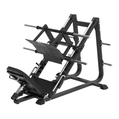 SMAI Commercial Plate Loaded Leg Press CMX-34, a 45-degree leg press machine featuring an adjustable seat and weight plate pegs on the sides.