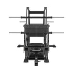 Front view of the SMAI Commercial Plate Loaded Leg Press CMX-34, featuring a backrest, footplate, and horizontal bars for weight plates.