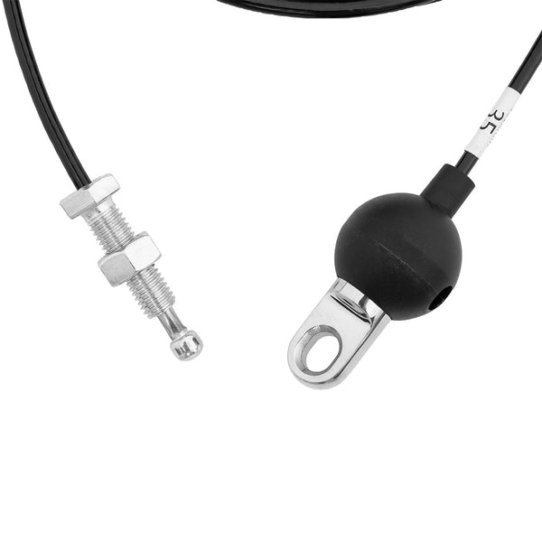 Close-up of two SMAI Replacement Cable for Freestanding Lat Pull / Low Row - AF1002S-C35 ends: one with a threaded bolt and nut, the other with a metal eyelet and black cover—perfect as an AF1002S spare or lat pull replacement—on white background.