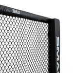 A close-up image showcases the MMA Cage Wall - Single Panel by SMAI, featuring a black cage corner with reinforced mesh and padded posts displaying the brand name "SMAI" in white on the padding, set against a plain white background.
