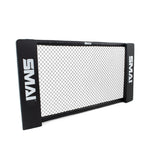 Against a pristine white background stands the sleek black MMA Cage Wall - Single Panel with reinforced mesh, branded by "SMAI.
