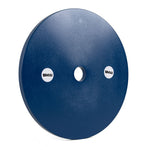 A solid blue SMAI Calibrated Weight Plate - 20kg stands upright, featuring a central hole and two small white circular SMAI logos on either side, reflecting the precision of premium powerlifting plates.