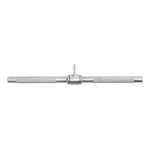 The SMAI Chrome Straight Bar Handle Attachment for Cable Machine features textured grips, a central hinge, and a sleek chrome finish, ideal for use as a rowing handle on functional trainers or cable machines in gyms.