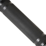 Close-up of the textured, knurled black metal shaft of SMAI Commercial Round Dumbbells (Pair) with two smooth rings near each end—perfect for any home gym setup.