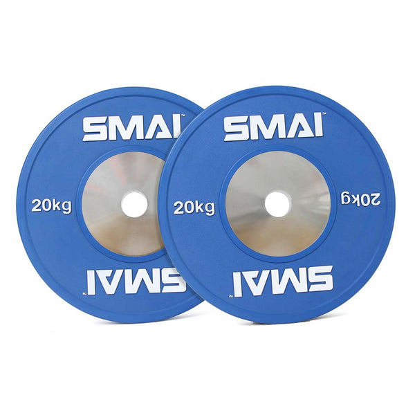 20kg Competition Bumper Plates Weightlifting Olympic Blue Pair SMAI