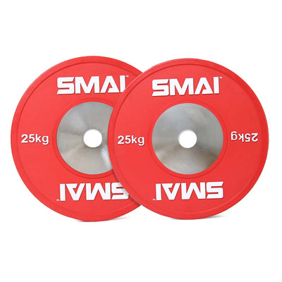 25kg Competition Bumper Plates Weightlifting Olympic Red Pair SMAI