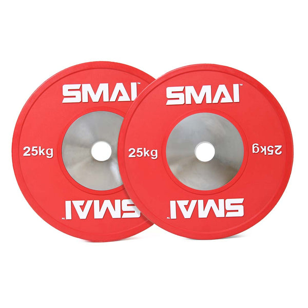 25kg Competition Bumper Plates Weightlifting Olympic Red Pair SMAI