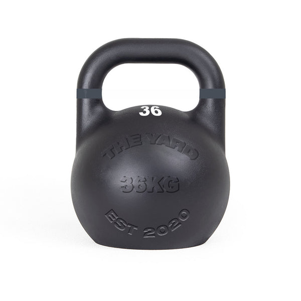 The SMAI The Yard - Competition Steel Kettlebell 36kg is black with "THE YARD," "EST 2020" custom embossing on the front and "36" in white near the handle, shown against a white background.