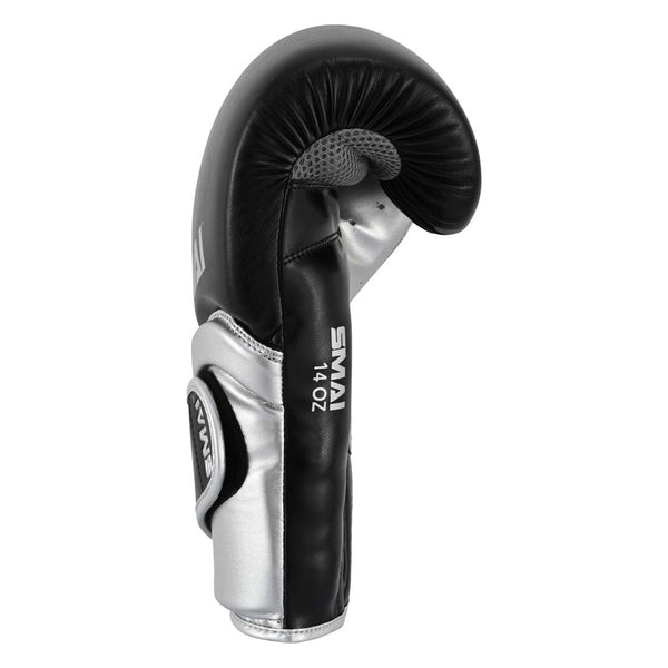 SMAI Silver Series Boxing Glove - Black/Silver, 14 oz, with wrist support.
