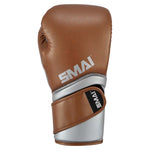 SMAI Silver Series Boxing Glove - Brown/Silver featuring a brown and silver design with a wraparound wrist support strap.