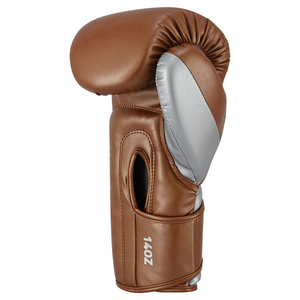 SMAI Silver Series Boxing Glove - Brown/Silver featuring 14oz wrist support.
