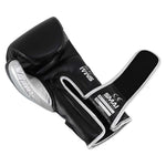 SMAI Silver Series Boxing Glove - Black/Silver shown from the side with the wrist support strap partially open.