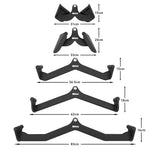 The SMAI Neoprene Cable Machine Attachments Set includes 5 black bars of different shapes and sizes, arranged vertically with width and height labeled in cm. Essential for your gym accessories collection.