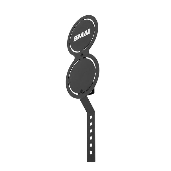 The SMAI Double Wall Ball Target from the Vanta Series is a black metal power rack attachment with two circular plates, “SMAI” branding on top, and a vertical bracket featuring multiple mounting holes.