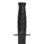 Handle detail of Daggar style training martial arts knife black plastic