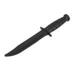 angled view of Daggar style training martial arts knife black plastic