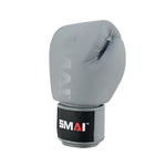 A single Elite85 Boxing Glove in charcoal by SMAI, crafted from cowhide leather, is displayed upright against a plain white background.