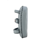 The SMAI Elite85 Muay Thai Pads V2 (Pair) in charcoal feature high-grade leather, a gray rectangular design with black stitching, plus two adjustable straps and a handle on the back for secure grip.