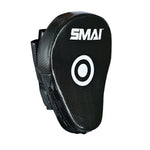 The SMAI Essentials Boxing Mitts - Black feature a white target circle and textured surface, perfect for martial arts, boxing mitt drills, or Muay Thai training.