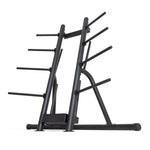 Introducing the SMAI Pump Set - Storage Rack Only: a black metal storage solution equipped with multiple horizontal bars designed to hold pump plates, all supported by a stable flat base.