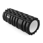 The black textured Foam Roller - Trigger Point 3D by SMAI comes in a bulk pack of 10 and features a grid pattern, making it ideal for enhancing mobility and targeting trigger points. Its cylindrical design against a white background is perfect for muscle massage and physical therapy exercises.