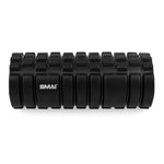 The SMAI Foam Roller - Trigger Point 3D features a textured surface with rectangular protrusions and is available in a bulk pack of 10. It is designed in black and effectively targets trigger points for muscle massage, aiding exercise recovery and enhancing mobility. The side of each roller is imprinted with the SMAI brand.