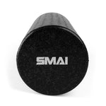 The SMAI Foam Roller - Half Length Firm (Bulk 10 Pack) is shown upright with its textured black surface and white SMAI logo, ideal for deep tissue massage and effective muscle recovery.