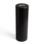 A black SMAI Foam Roller - Half Length Firm (Bulk 10 Pack) stands upright on a white background. Its textured surface enhances deep tissue massage and muscle recovery. "SMAI" is printed in white on the top end.