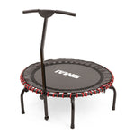 The SMAI Folding Rebounder Mini Trampoline 45" features a black frame, red bungee cords, sturdy handlebar, and "SMAI" in white on the surface—ideal fitness equipment for your workout routine.