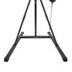 The SMAI 3 in 1 Boxing Bag Stand Bundle features a black metal triangular frame with a wide base, supporting a 4ft punch bag on the right, and comes with a speed ball and floor to ceiling ball, set against a plain white background.
