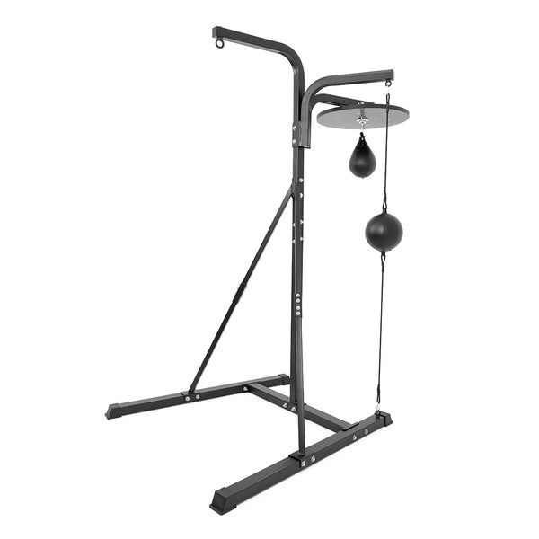 The SMAI 3 in 1 Boxing Bag Stand Bundle includes a 4ft punch bag, speed ball, and floor to ceiling ball for a complete boxing training setup.
