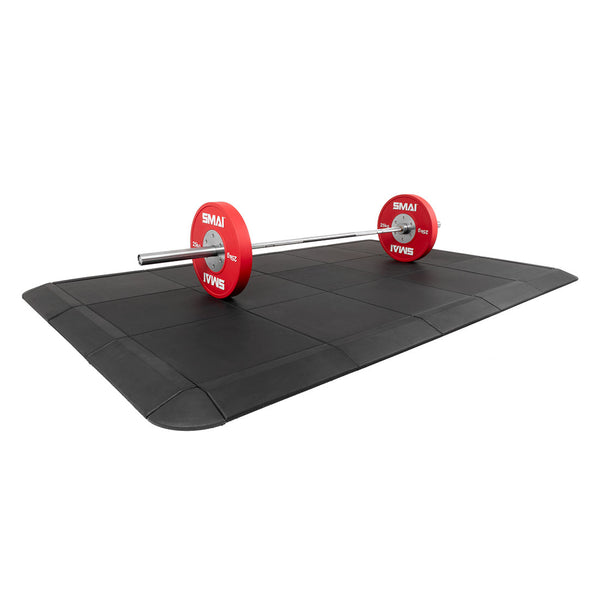 Rubber Acoustic Weightlifting Platform with barbell and weightplates
