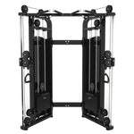 The SMAI Functional Trainer - FTS Slide is a commercial-grade cable crossover machine in black, featuring dual weight stacks, pulleys, and ergonomic handles for versatile strength training exercises in gym environments. The functional trainer is displayed from the front against a white background.