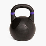 A SMAI Competition Kettlebell - Fusion Series in black, featuring a distinctive purple stripe near the handle, stands upright against a white background. This kettlebell has a large handle and is clearly marked with 20 KG and 44 LB on the front, maintaining the consistent size standard of competition kettlebells.