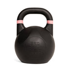 The SMAI Competition Kettlebell - Fusion Series is a black kettlebell with a pink stripe near the handle and clear “8 KG” and “18 LB” markings. It maintains a consistent size and is displayed against a white background.