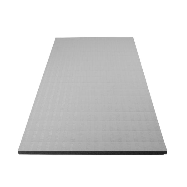 The SMAI Roll Out Workout Mat – Dollamur Flexi Roll in Light Grey features a thin, rectangular design with a subtle grid-like texture, shown on a white background—ideal as a uniform home training mat.