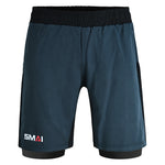 The SMAI Hybrid MMA Grappling Shorts in black and grey feature a black elastic waistband, side panels, and the "SMAI" logo in white and red on the lower left leg.