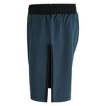The SMAI Hybrid MMA Grappling Shorts in Black/Grey feature a knee-length design with a black elastic waistband and front center slit, inspired by MMA comfort and flexibility, shown on a plain white background.