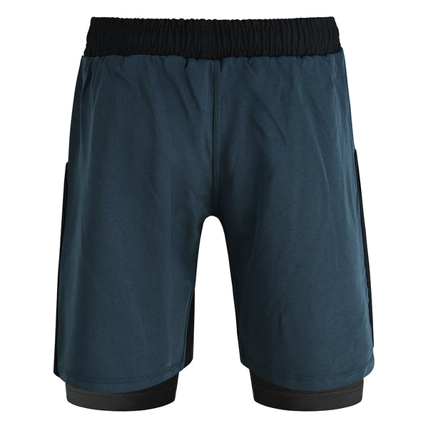 The SMAI Hybrid MMA Grappling Shorts in black and grey feature a black elastic waistband, visible inner compression lining at the hem, side panels, and are made from lightweight, breathable fabric for top performance.